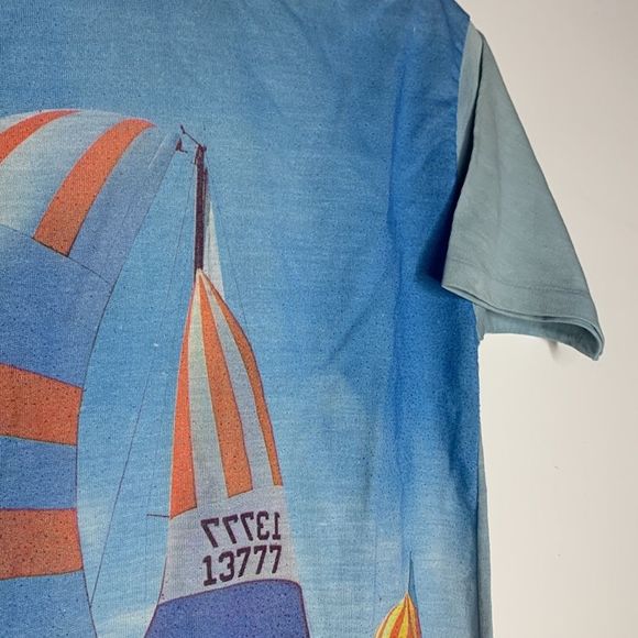 Vintage Blue and Orange Sailboat Graphic Tee photo print - Picture 4 of 6